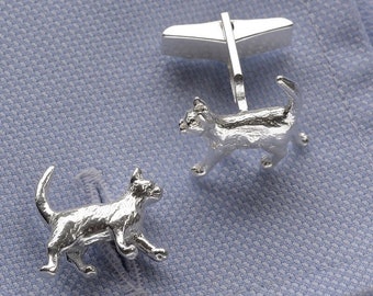 Cat Cufflinks in Sterling Silver.