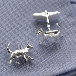 Cat Cufflinks in Sterling Silver.