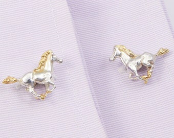 Galloping Horses Cufflinks in 18 Carat Gold on Sterling Silver.