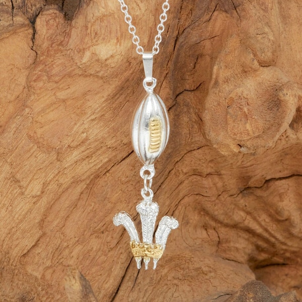 Wales Rugby Pendant in Sterling Silver and 18 Carat Gold.