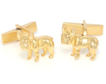 French Bulldog Cufflinks in Sterling Silver and 18 Carat Gold Vermeil.