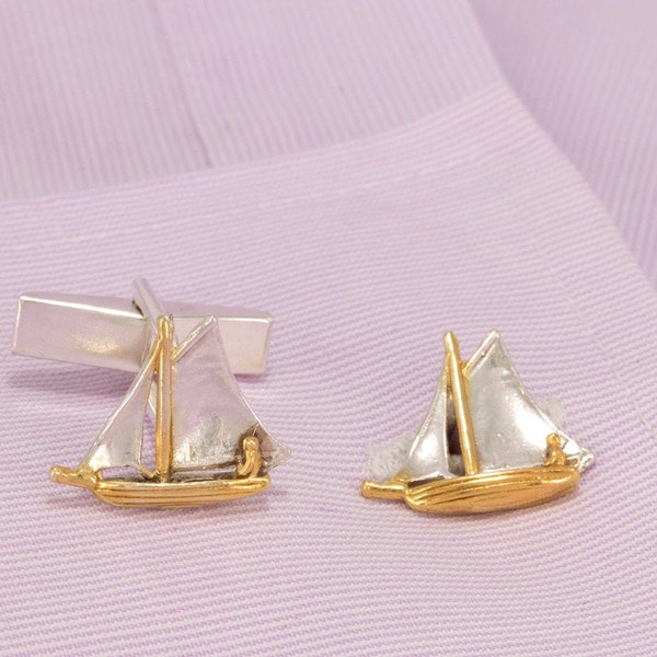 Sailboats Cufflinks in 18 Carat Gold on Sterling Silver.