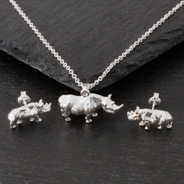 Rhinoceros Set in Sterling Silver.