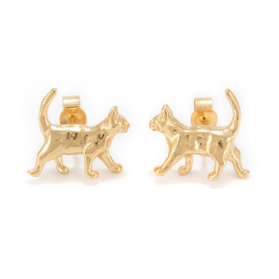 Cat Stud Earrings in 18 Carat Gold UK