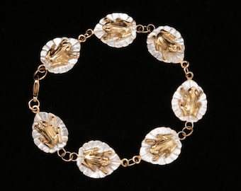 Frog on a Lilypad Bracelet in 18ct Gold on Sterling Silver.