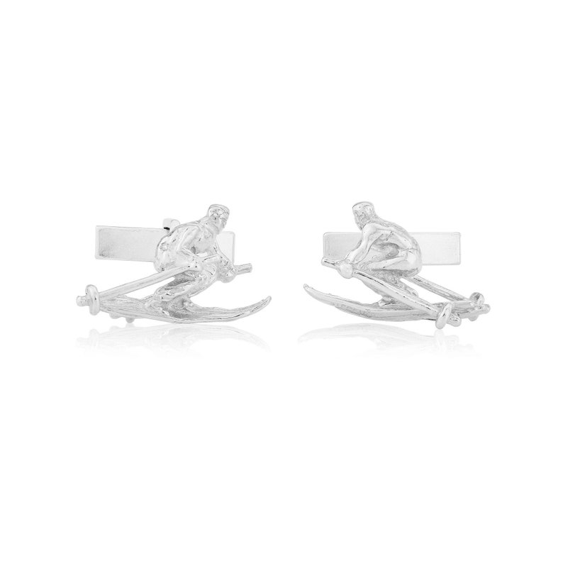 Skier Cufflinks in Sterling Silver. image 1