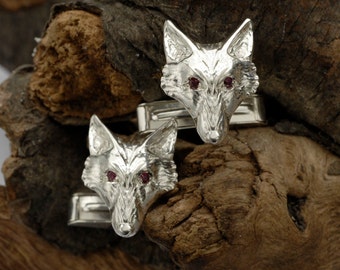 Fox Head Cufflinks in Sterling Silver with Rubies.