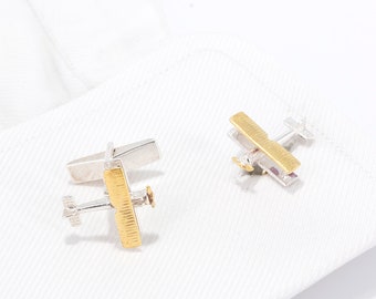 Biplane Cufflinks in Gold and Silver.