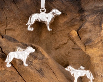 Labrador Necklace and Earrings Set in Sterling Silver.