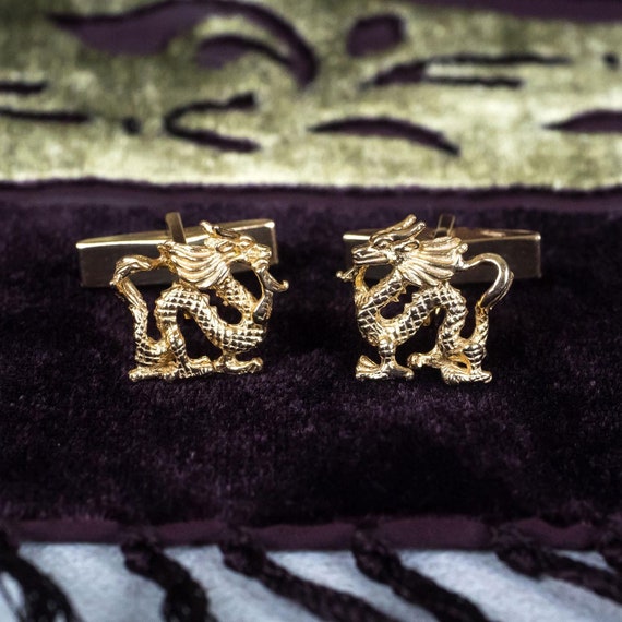 Oriental Dragons Cufflinks in 18 Carat Gold on Sterling Silver.