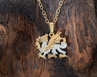 Welsh Dragon Pendant in 18ct Gold on Sterling Silver.