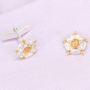 Tudor Rose Cufflinks in Sterling Silver and 18 Carat Gold Vermeil.