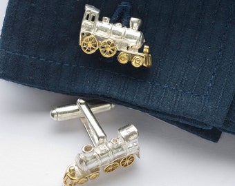 Train/Steam Locomotive Cufflinks in 18ct Gold on Sterling Silver.