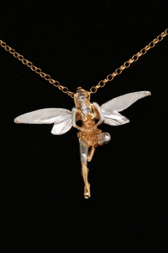 Exquisite Fairy Pendant in 18 Ct Gold on Silver Canada
