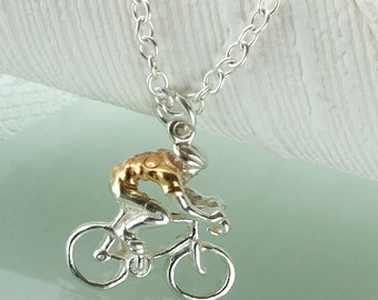 Cyclist Pendant in 18ct Gold on Sterling Silver.