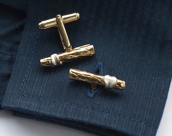 14K イエロー&ホワイト ゴールド シガー カフスボタン #18009 - Etsy 日本