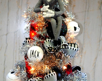 jack skellington nightmare before christmas tree lighted with custom jack ornaments and sewn tree skirt - Jack Skellington Christmas Decorations jack skellington nightmare before christmas tree lighted with custom jack ornaments and sewn tree skirt - Jack Skellington Christmas Decorations