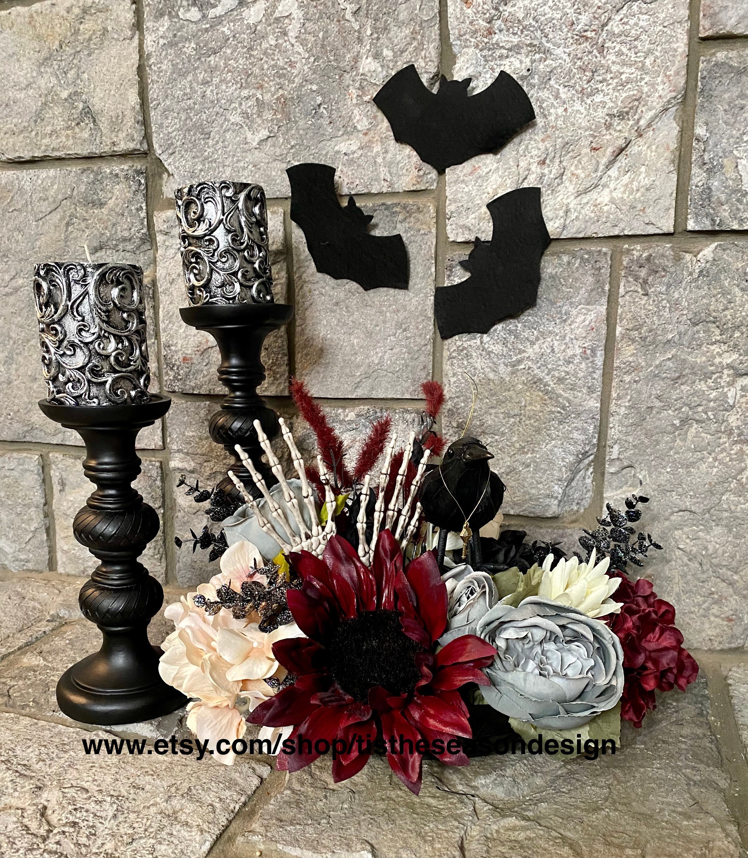 Black & White Halloween & Fall Wedding Centerpiece for 3 Tables