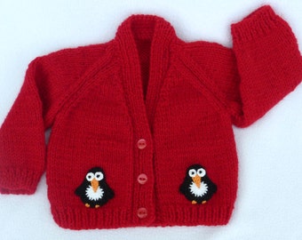 Knitted baby sweaters. Hand knitted baby clothes. Red baby cardigan to fit 0 to 3 months. baby girl clothes, baby boy clothes, baby gift
