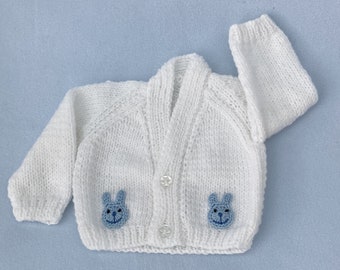 Hand knit baby clothes, Knitted baby sweater.  tiny baby cardigan white. Baby boy clothes, baby sweater, baby gift, premie baby.
