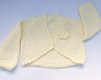 Knitted baby clothes, baby sweater. Hand knitted cream baby cardigan to fit 3 to 6 months, baby clothes, baby shower, baby gift. baby girl