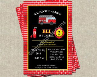 Fire Truck Birthday Invitation - Printable Digital File