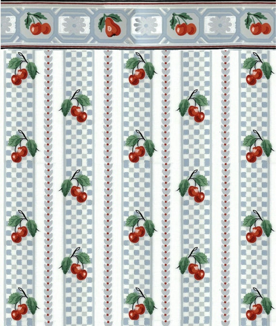 Dollhouse Wallpaper Kitchen Cherries and Checks Vintage Etsy