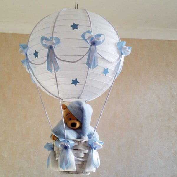 Hot Air Balloon Nursery Lamp Shade  in blue and white/ Toy is NOT included