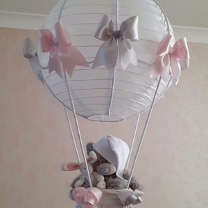 Hot Air Balloon Nursery Lamp Shade decorated in pink and grey /Toy is NOT included