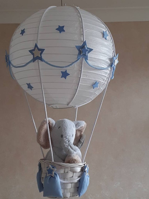 Elephant Hot Air Balloon Nursery Lamp Shade In Baby Blue Elephant Hot Air Balloon Nursery Lamp, Hot Air Balloon Lampshade