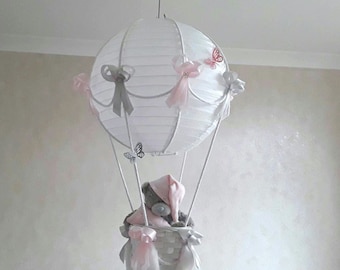 Hot Air Balloon Nursery light  shade in pink and grey/Toy is NOT included