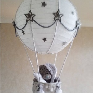 Hot Air Balloon Nursery lamp shade grey stars/ Toy is  NOT included