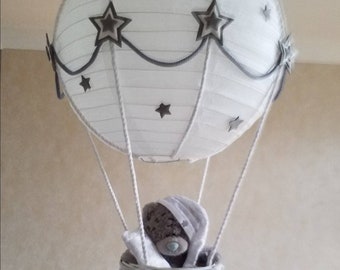 Hot Air Balloon Nursery lamp shade grey stars/ Toy is  NOT included