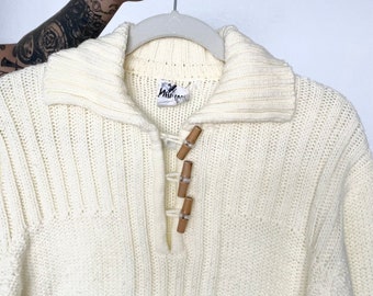 Vintage Cable Knit Sweater with Wooden Closures