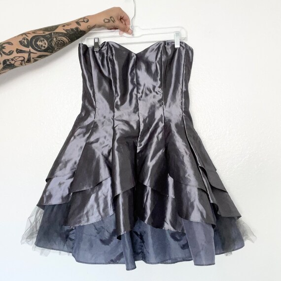 Y2K/90s Metallic Nylon Strapless Tulle Dress - image 1