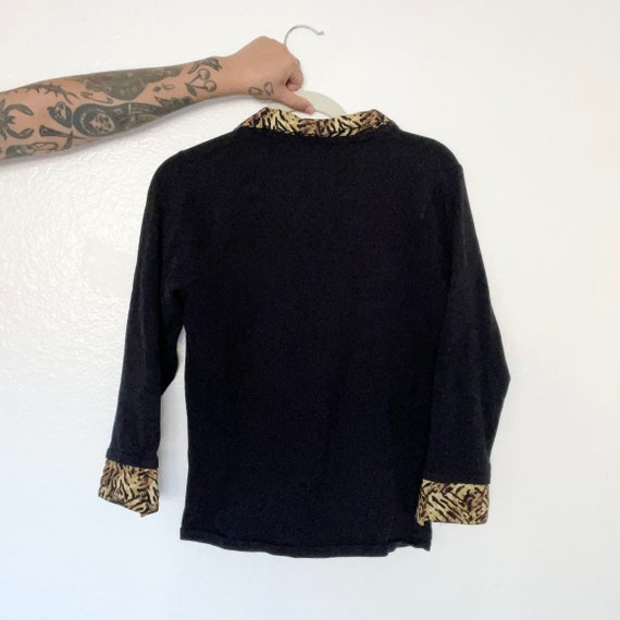 Y2K/90s Sweater with Animal Print Collar/Wrists - image 2