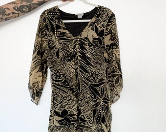 Printed Semi Sheer Sequin/Beaded Blouse Dress