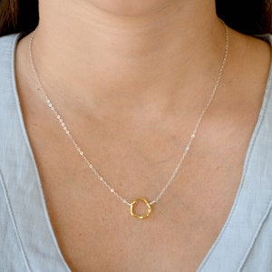 Mixed Metal Necklace- Gold Ring Necklace-  Minimalist Jewelry- Gold Vermeil Necklace- Wavy Circle Necklace- Bridesmaid Gift