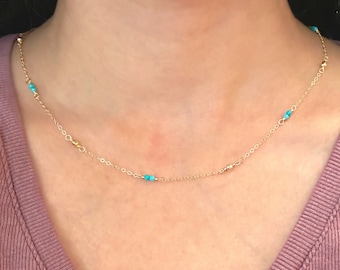 Dainty Genuine Turquoise Necklace Gold - Simple Gemstone Choker - Minimalist Necklaces for Women - Gift Ideas Woman