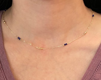 Dainty Gold Lapis Lazuli Necklace Gold - Simple Blue Gemstone Choker - Minimalist Necklaces for Women - Gift Ideas Woman