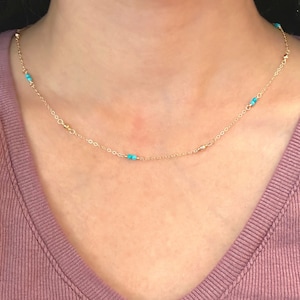 Dainty Genuine Turquoise Necklace Gold - Simple Gemstone Choker - Minimalist Necklaces for Women - Gift Ideas Woman