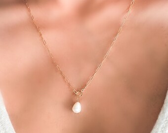 14K Gold Filled Single Pearl Necklace, Freshwater Pearl Necklace, Lariat Pearl Necklace, Teardrop Pearl Necklace, Gifts for Girlfriend