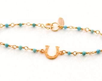 Dainty Turquoise Bracelet, Gold filled Horseshoe bracelet /Delicate Jewelry/Turquoise Bracelet, Gold Horseshoe Charm Bracelet, Summer Jewel