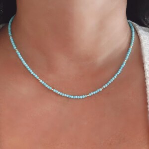 Dainty Turquoise Beaded Necklace • 14k Gold Filled Jewelry • Minimalist Layering Necklace • Handmade Gift for Her