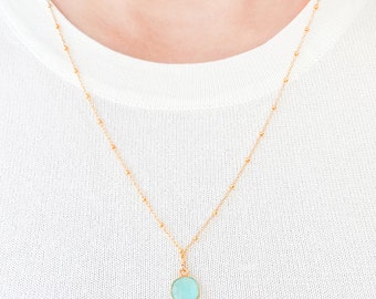 Natural Aqua Chalcedony Necklace | Gold Filled Necklace | Gemstone Pendant Necklace | Gift for Her | Birthstone Necklace | Crystal Necklace