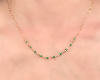 Petite Jade gemstone choker with thin gold fill chain, small jade gemstone beaded necklace, dainty jewelry, 14k gold filled