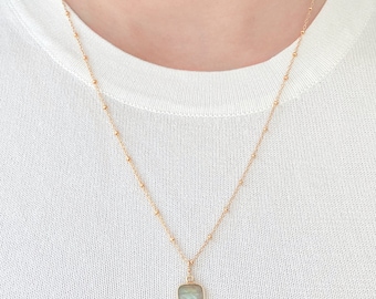 Natural Labradorite Necklace | Gold Filled Necklace | Gemstone Pendant Necklace | Gift for Her | Birthstone Necklace | Crystal Necklace