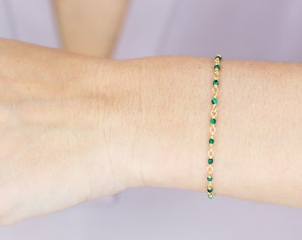 Green Malachite Gemstone Bracelet, Minimalist Jewelry, Beaded Bracelet, Dainty Bracelet, Healing Jewelry, Gold Filled Bracelet, Gift for Her