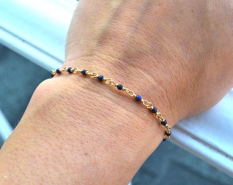 Blue Lapis Lazuli Delicate Gold Gemstone Bracelet, dainty and delicate gemstone bracelet, blue Lapis Lazuli and gold filled