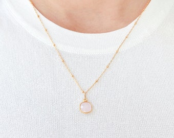 Natural Pink Chalcedony Necklace | Gold Filled Necklace | Gemstone Pendant Necklace | Gift for Her | Birthstone Necklace | Crystal Necklace